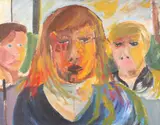 Three Figures by Jeffrey Harris, oil on board, offered Aug 2008
