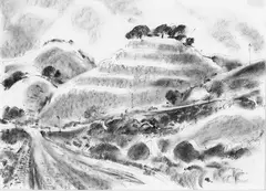 Eric Lee-Johnson, Whiria Pa, Hokianga, ink and wash