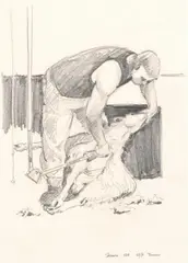 The Sheep Shearer by Dennis Knight Turner, pencil on paper, offered Aug 2008