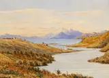 Ernest Arthur Chapman, Taupo from the Waikato River, watercolour