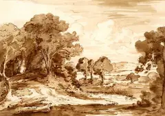 Albin Martin, Italian Landscape, ink and wash