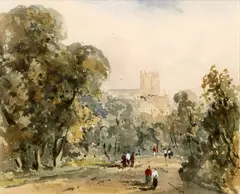 Albin Martin, Approaching the Cathedral, watercolour, certificate of authenticity affixed verso