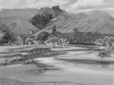 K. Airini Vane, Sandy Bay, Matapouri, gouache on paper