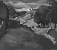Elise Constance Mourant, Landscape with Cottage, oil on canvas laid on board