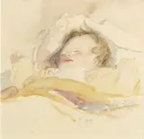 Olive Vera Lloyd, Figures and Boats - Sleeping Child, watercolour and pencil on paper