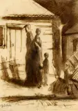 Archibald Fisher, The Family, ink and wash on paper