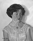 Desmond Wood, Portrait of Lady with Pink Bow, oil on canvas