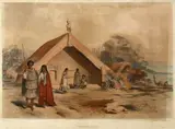 Richard Aldworth Oliver, Stranger's House (Hauraki Pa), hand-coloured lithograph, circa 1860