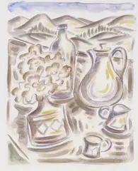 Agnes Wood, Still Life with Camellias, Taupo, watercolour