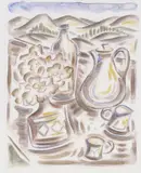 Agnes Wood, Still Life with Camellias, Taupo, watercolour
