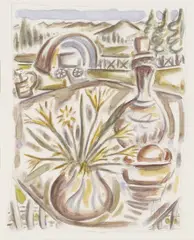 Agnes Wood, Still Life with Freesias, Taupo, watercolour