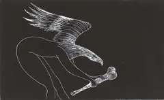 Marilynn Webb, March 10 - Lake Mahinerangi, linoleum engraving, ink and watercolour