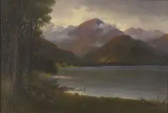 J. D Perrett, South Island Lake Scene, oil on board