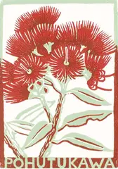 John L. Moore, Pohutukawa, colour woodblock print