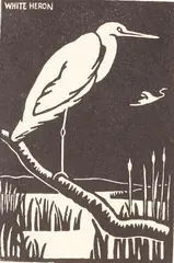 John L. Moore, White Heron, woodblock print