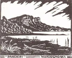Panekiri, Waikaremoana by John L. Moore, woodblock print, sold Jun 2008