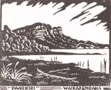 John L. Moore, Panekiri, Waikaremoana, woodblock print