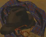 Dick Frizzell, Still Life with Hat, Glasses and Scarf, gouache