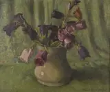 Maude Sherwood, Still Life with Canterbury Bells, oil on canvas board