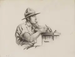 New Zealand Expeditionary Forces Soldier by Peter McIntyre, graphite on paper, sold May 2008