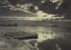 Sunset, Antarctica by Herbert Ponting, vintage carbon print, offered Apr 2008