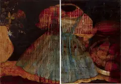 Susan Schreiber, Blue Dress: Flowers, acrylic on linen, diptych