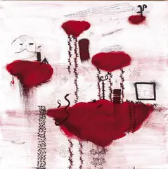 John Pule, Red Cloud, acrylic and ink on canvas