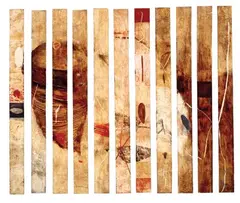 Shane Cotton, Gather, oil and encaustic on 12 plywood panels