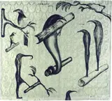 Bird Grip by Bill Hammond, acrylic and oil on brocade fabric, sold Apr 2008