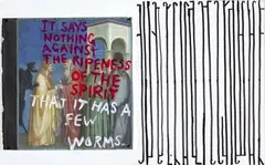 Maxim by John Reynolds, oil and oilstick on canvas and found screenprint, diptych, sold Apr 2008