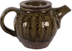 Tea Pot by Shoji Hamada, Earthenware with olive glaze and impressed chevron pattern, sold Apr 2008