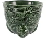 Crown Lynn Wharetana Ware, Conical vase on three mask feet, Small rim restoration