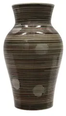 Hand crafted shoulder vase by Daniel Steenstra for Crown Lynn, Pin stripe banded with shadow reserved scattered circles, sold Apr 2008