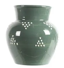 Crown Lynn, Hand crafted squat baluster vase, Sea green glaze, raised slip dot patterned