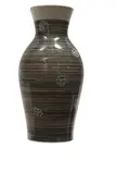 Daniel Steenstra for Crown Lynn, Hand crafted shoulder vase, Pin stripe banded with inky blue daubed scattered circles