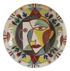 Head With Two Faces by Murray Grimsdale, Terracotta plate, handpainted and glazed, offered Apr 2008