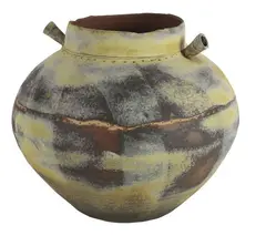 Large floor pot by Steve Fullmer, Terracotta with overglaze enamels, sold Apr 2008