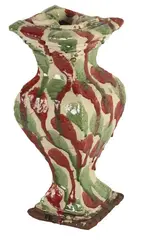 Hand built baluster vase by Richard Parker, Terracotta with red and green splashed glaze, sold Apr 2008