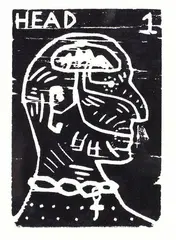 Head 1 by Tony de Lautour, woodcut, sold Feb 2008