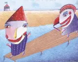 Jennifer Dolezel, Punch and Judy at the Seaside, pastel on paper