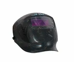 Michel Tuffery, Moko Welding Mask No. 3, found gas welding mask, etching and acrylic