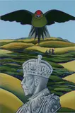 Don Binney, King George with Bird in Landscape, acrylic on Steinbach paper