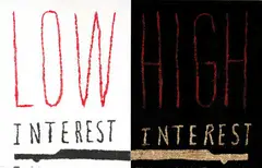 High Interest Low Interest by Peter Robinson, oil on bitumen on plywood, diptych, sold Nov 2007