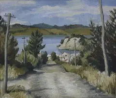 Elise Constance Mourant, View from Howick, Auckland, oil on board