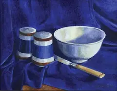 Gail Haffern, Still Life with Salt and Pepper, oil on board