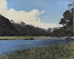 A. McMaster, Eglinton River, Te Anau, hand-coloured photograph