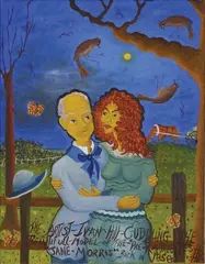 Ivan Hill, The Artist Ivan Hill Cuddling the Beautiful Model of the Pre-Raphalites Jane Morris back in 1858, oil on canvas