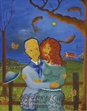 Ivan Hill, The Artist Ivan Hill Cuddling the Beautiful Model of the Pre-Raphalites Jane Morris back in 1858, oil on canvas