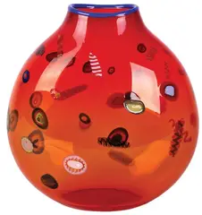 Free blown orange tinted glass vase with multi coloured scattered murrines by Gary Nash, Etched signature to the base and dated 1998, sold Oct 2007