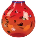 Gary Nash, Free blown orange tinted glass vase with multi coloured scattered murrines